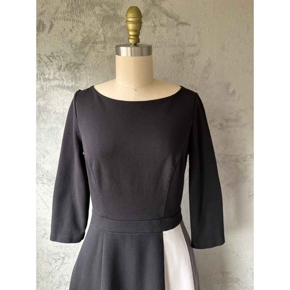 Boden Dress 6 Black Colorblock Fit Flare Mod Professional Office Retro Stretchy - Picture 2 of 13